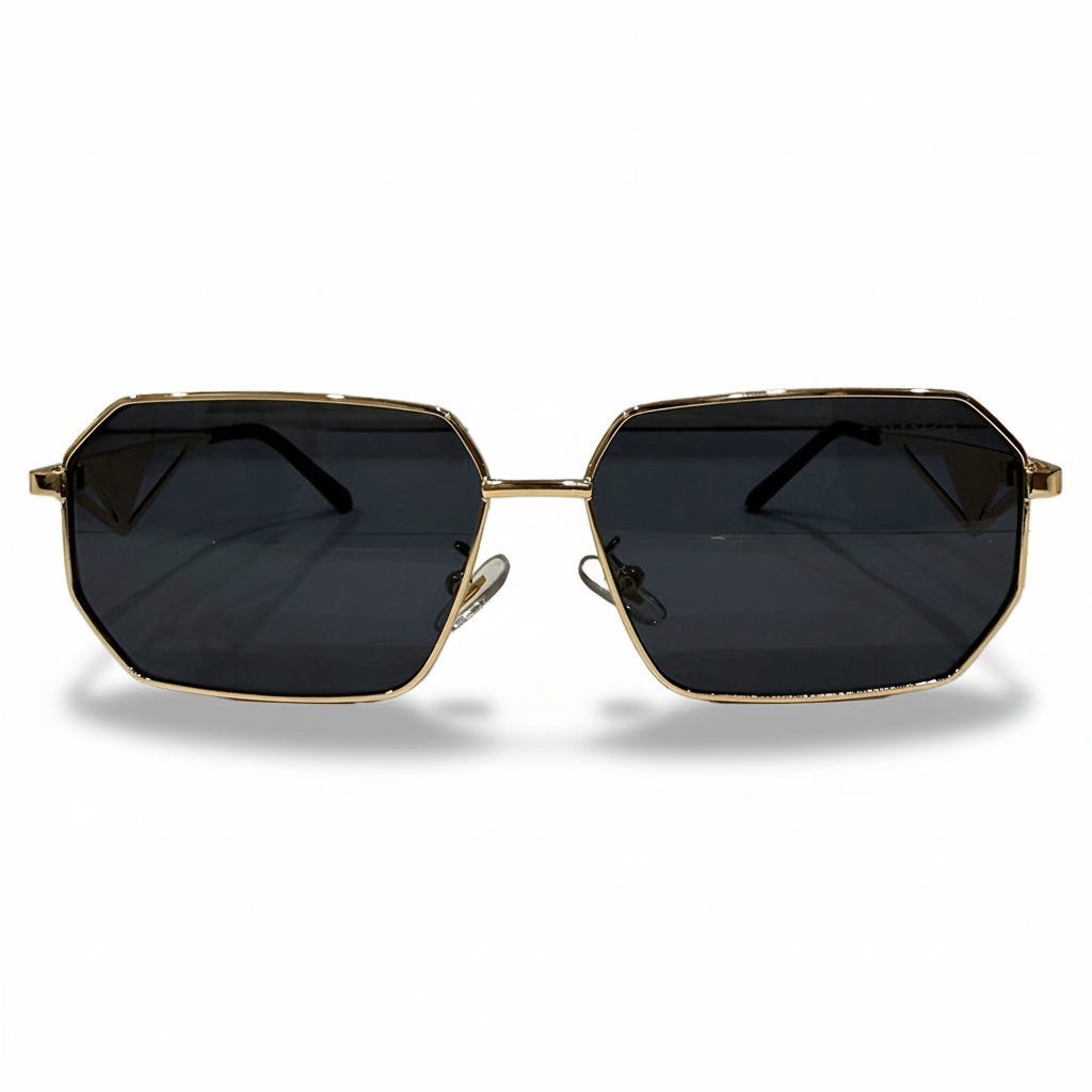 Luxury Gold Geometric Hexagonal Sunglasses - Premium Metal Frame Designer Eyewear