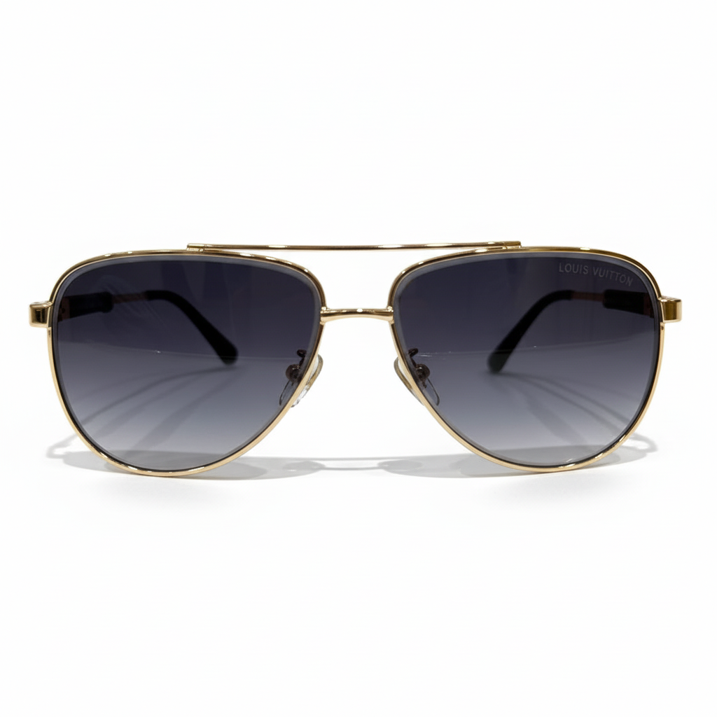 Luxury Gold Aviator Sunglasses - Premium Double Bridge Metal Frame with Blue Gradient Lenses