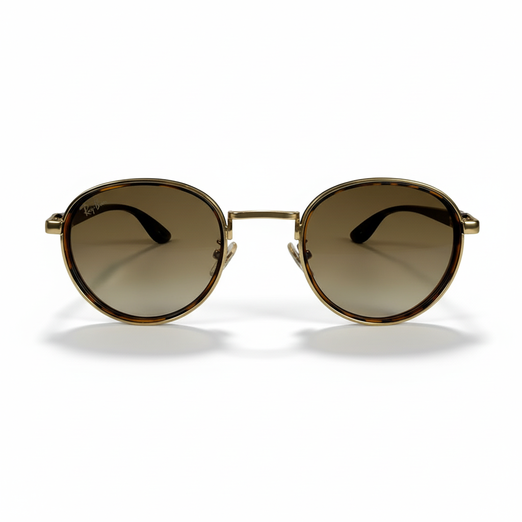 Classic Round Gold Frame Sunglasses with Brown Gradient Lenses