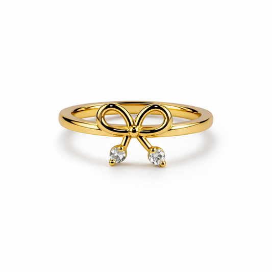 Minimal Bow Gold Ring for Women – Elegant Stone Accent Design