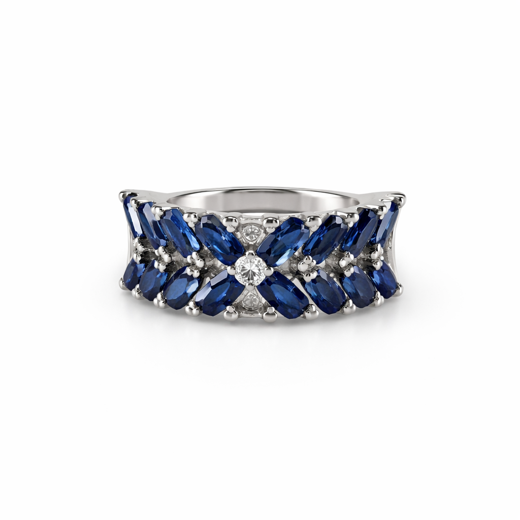Luxury X-Cut Gemstone Diamond Band Ring – 925 Sterling Silver