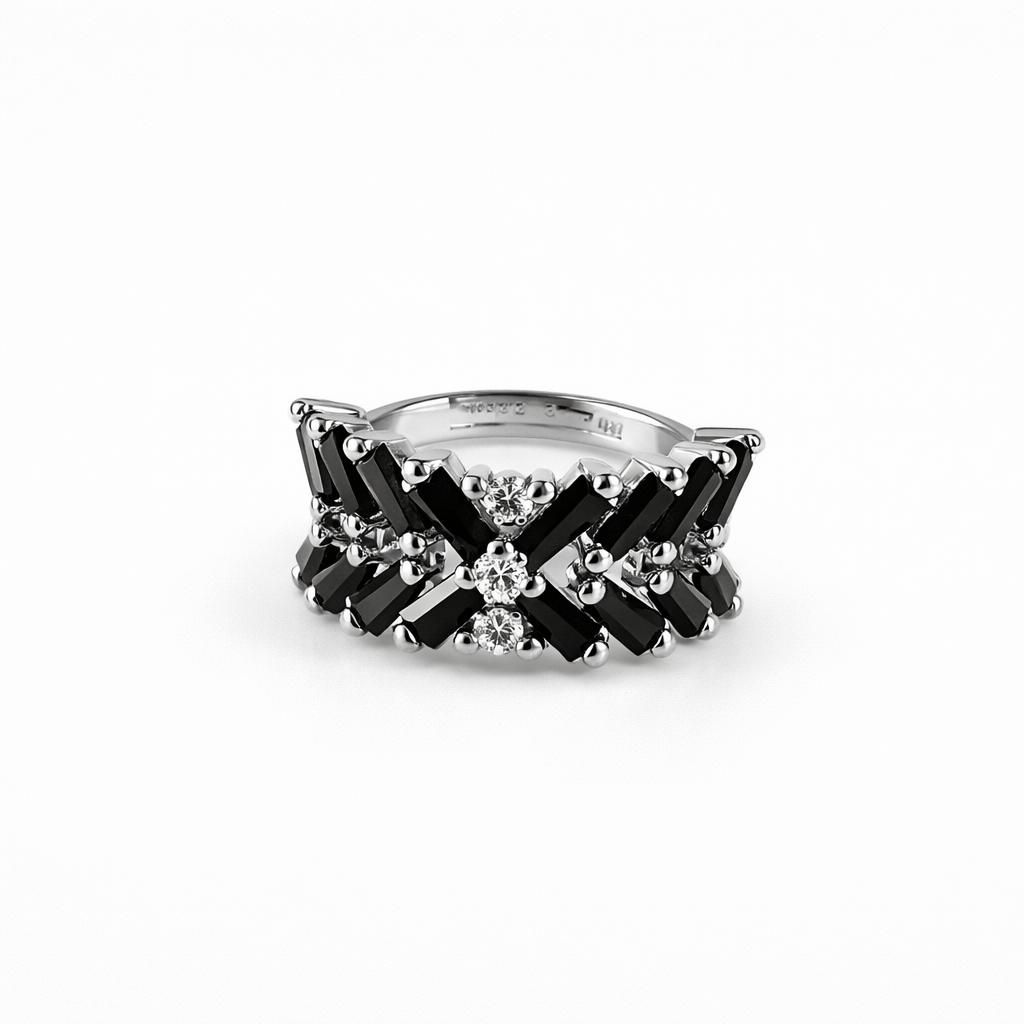Luxury X-Cut Gemstone Diamond Band Ring – 925 Sterling Silver
