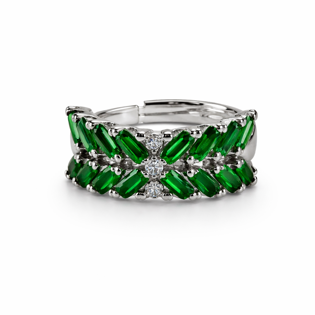 Luxury X-Cut Gemstone Diamond Band Ring – 925 Sterling Silver