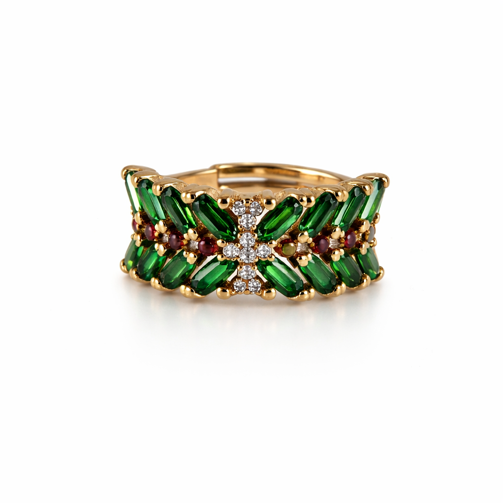 Luxury X-Shape Baguette Stone Adjustable Ring – Gold Plated Statement Jewelry