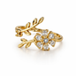 Elegant Gold Floral Adjustable Ring with Halo Crystal Design