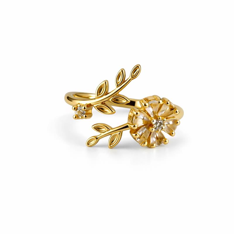 Elegant Gold Floral Adjustable Ring with Halo Crystal Design