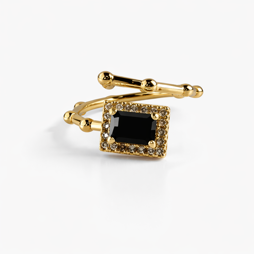 Floral Halo Gemstone Adjustable Ring – Luxury Gold-Tone Statement Ring for Women