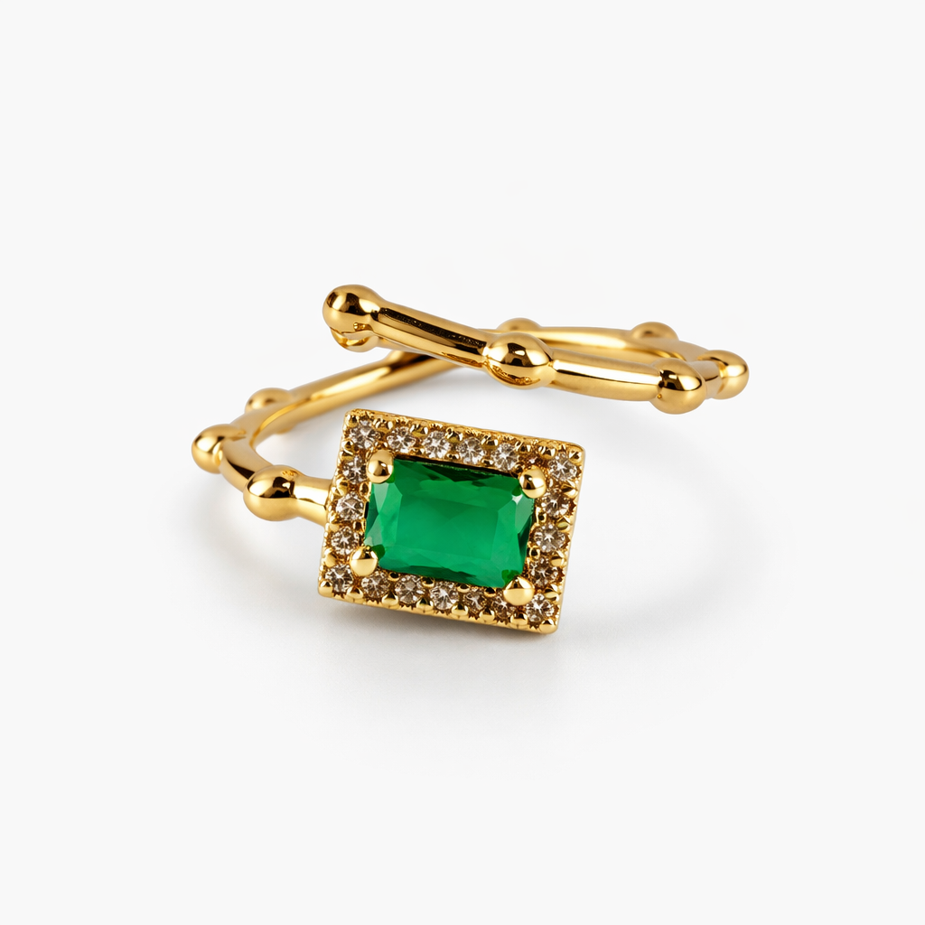 Floral Halo Gemstone Adjustable Ring – Luxury Gold-Tone Statement Ring for Women