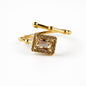 Floral Halo Gemstone Adjustable Ring – Luxury Gold-Tone Statement Ring for Women