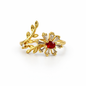 Floral Halo Leaf Adjustable Ring – Gold-Tone with Sparkling Stone Variants
