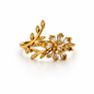 Floral Halo Leaf Adjustable Ring – Gold-Tone with Sparkling Stone Variants
