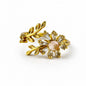 Floral Halo Leaf Adjustable Ring – Gold-Tone with Sparkling Stone Variants