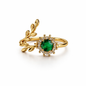 Elegant Leaf Halo Adjustable Gold Ring for Women – Crystal Stone Statement Ring