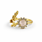 Elegant Leaf Halo Adjustable Gold Ring for Women – Crystal Stone Statement Ring