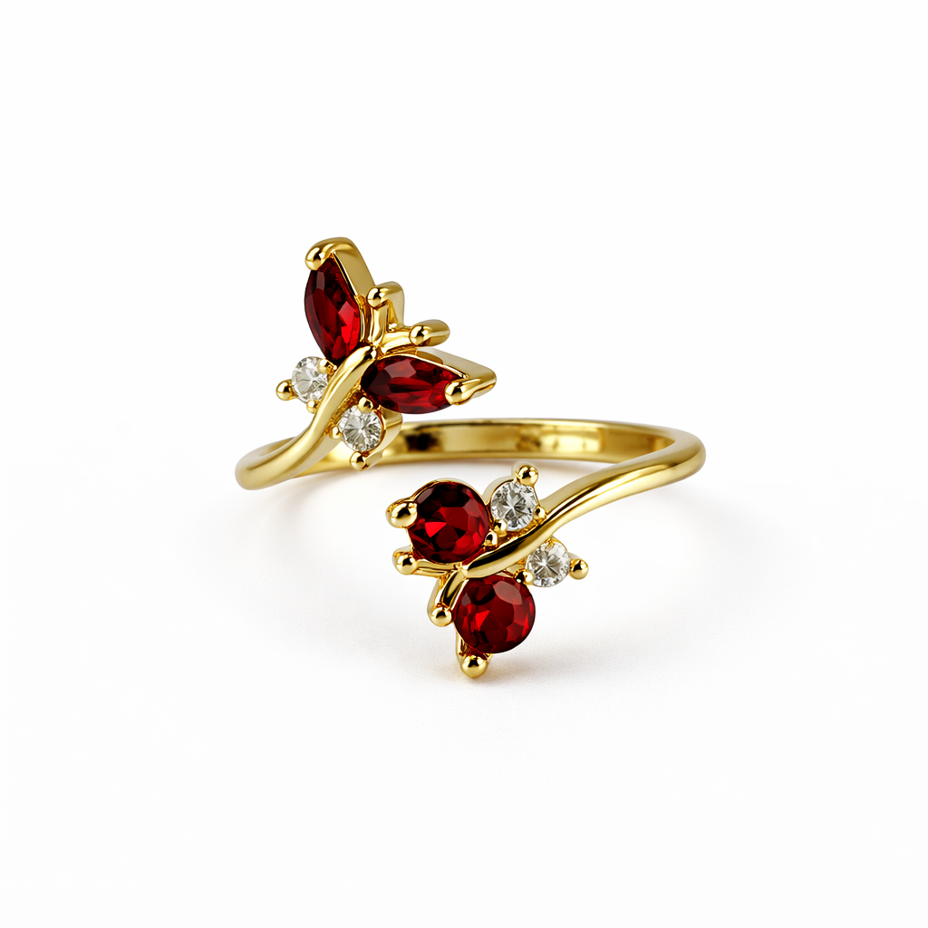 Elegant Butterfly Open Ring for Women – Gold Finish Crystal Adjustable Ring