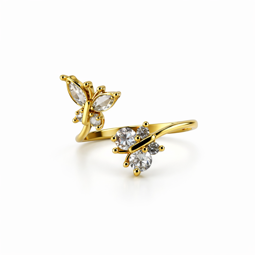 Elegant Butterfly Open Ring for Women – Gold Finish Crystal Adjustable Ring