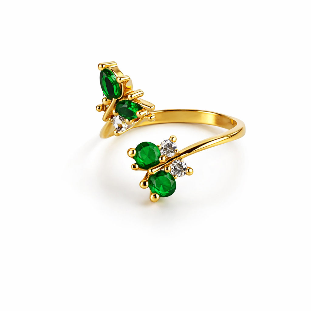 Elegant Butterfly Open Ring for Women – Gold Finish Crystal Adjustable Ring