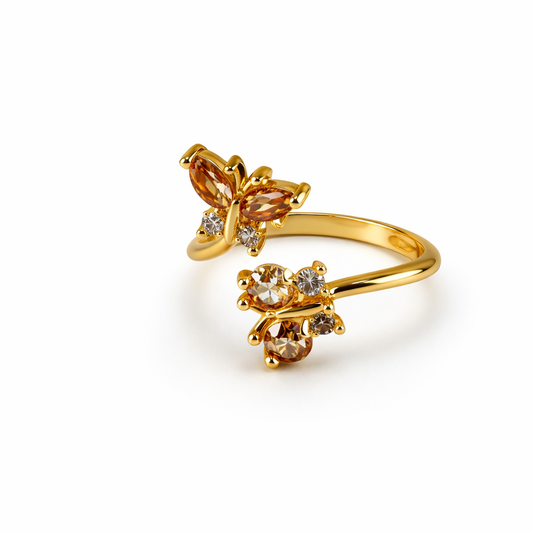Elegant Butterfly Open Ring for Women – Gold Finish Crystal Adjustable Ring