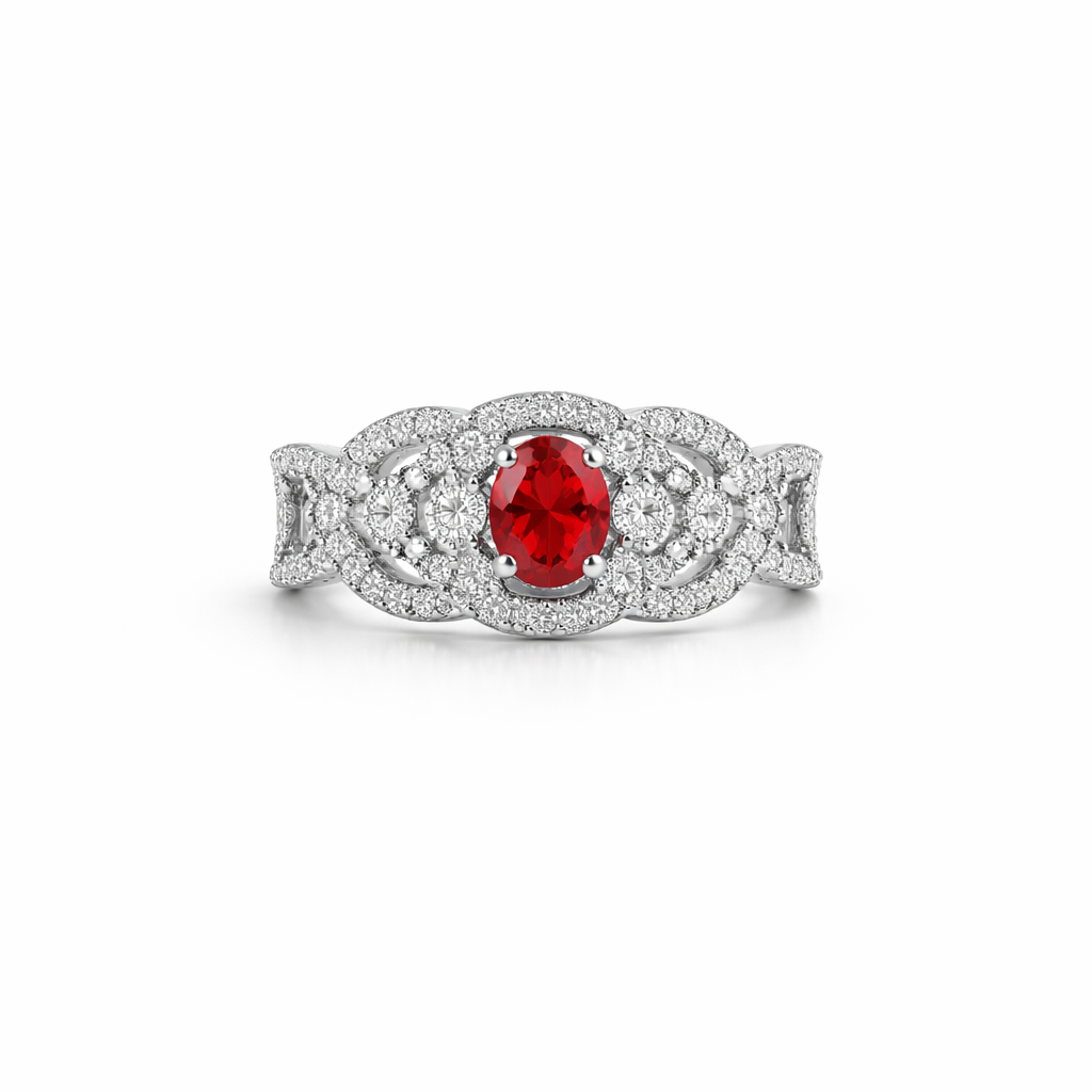 Infinity Halo Silver Ring with Oval Gemstone – Adjustable Luxury Ring