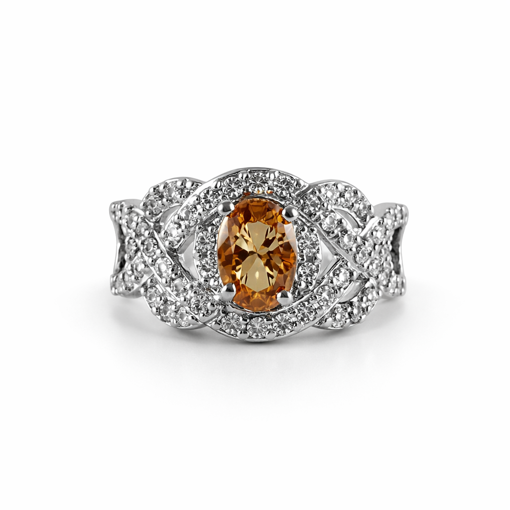 Infinity Halo Silver Ring with Oval Gemstone – Adjustable Luxury Ring