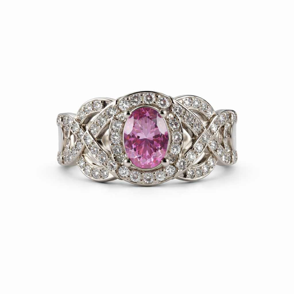 Infinity Halo Silver Ring with Oval Gemstone – Adjustable Luxury Ring