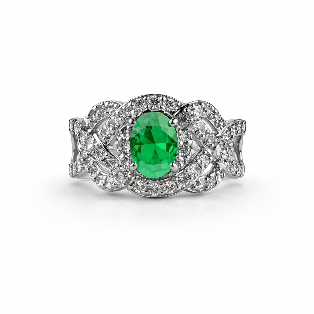 Infinity Halo Silver Ring with Oval Gemstone – Adjustable Luxury Ring