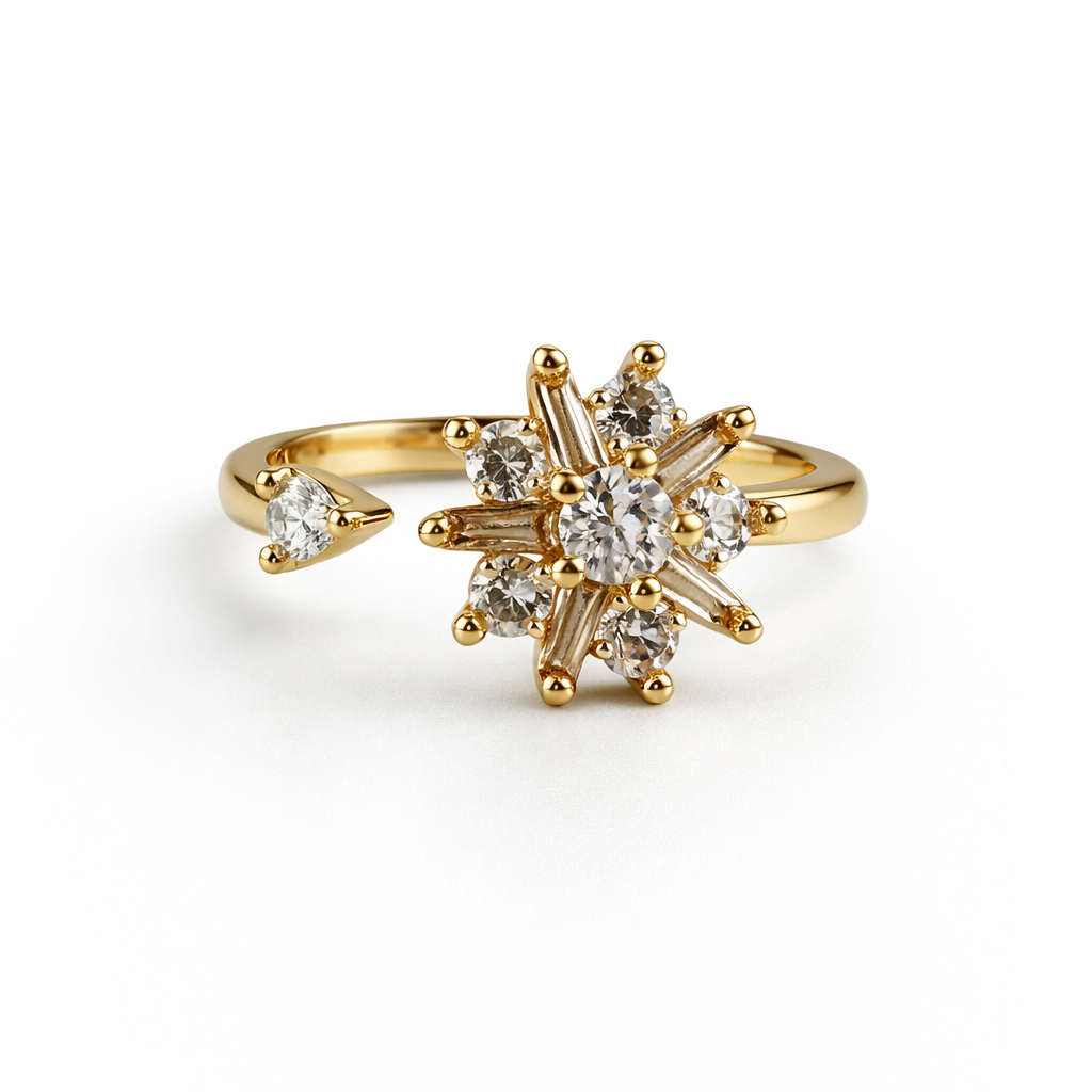 Celestial Bloom Adjustable Gold Ring for Women