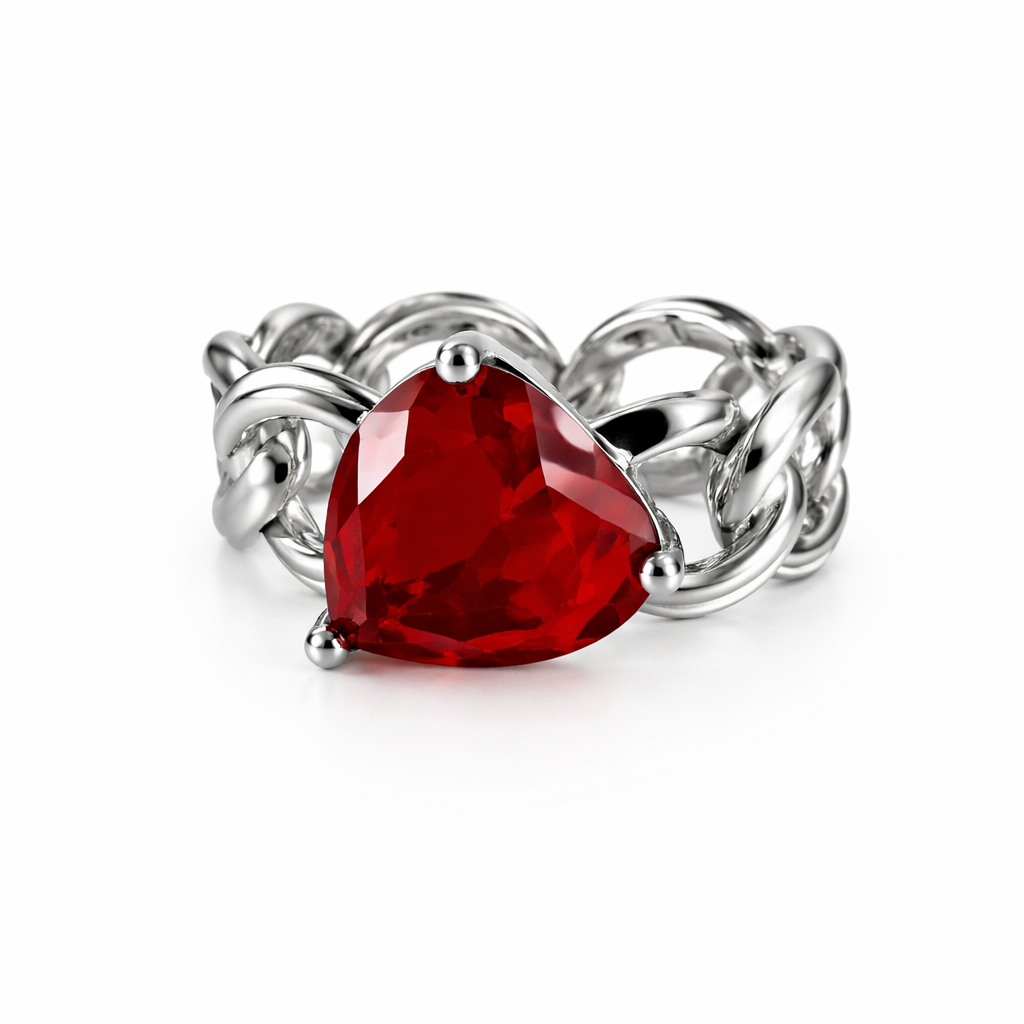 Aurora Heart Chain Silver Ring For Women
