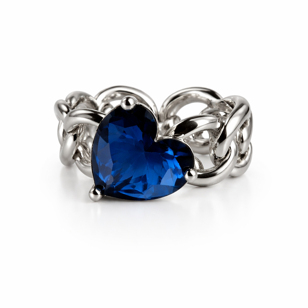 Aurora Heart Chain Silver Ring For Women