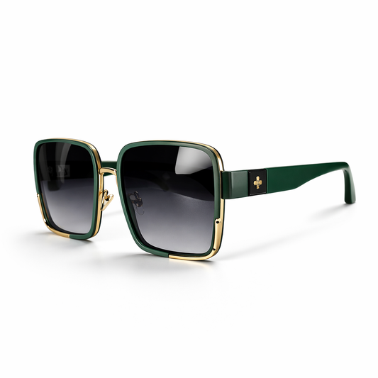 Emerald Luxe Square Sunglasses – Green & Gold Designer Style Shades