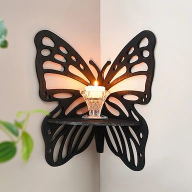 Decorative Butterfly Wall Shelf, Decoration Candlestick, Wall Décor Ideas, Wooden Wall