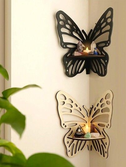 Decorative Butterfly Wall Shelf, Decoration Candlestick, Wall Décor Ideas, Wooden Wall