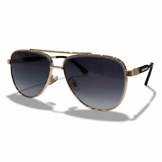 Luxury Gold Aviator Sunglasses - Premium Double Bridge Metal Frame with Blue Gradient Lenses