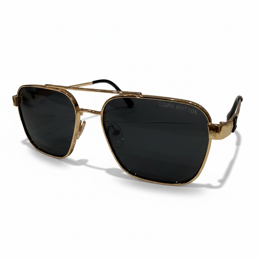 Luxury Gold Metal Square Sunglasses for Men – Black Lens Designer Style