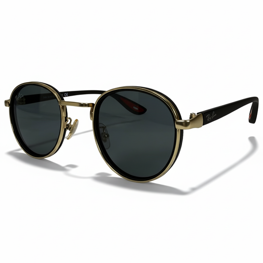 Round Gold-Black Metal Sunglasses | Unisex Retro Circle Frame with Dark Gray Lenses
