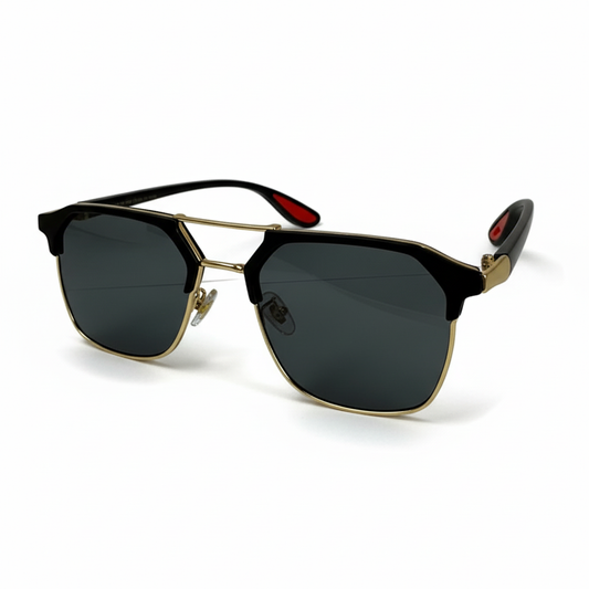 Luxury Black & Gold Geometric Frame Sunglasses for Men & Women
