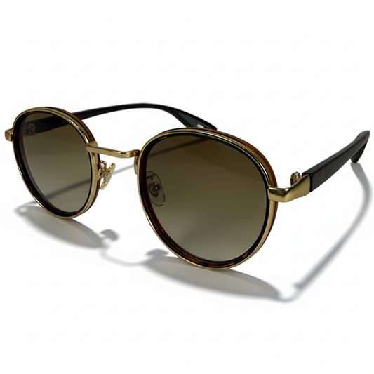 Classic Round Gold Frame Sunglasses with Brown Gradient Lenses