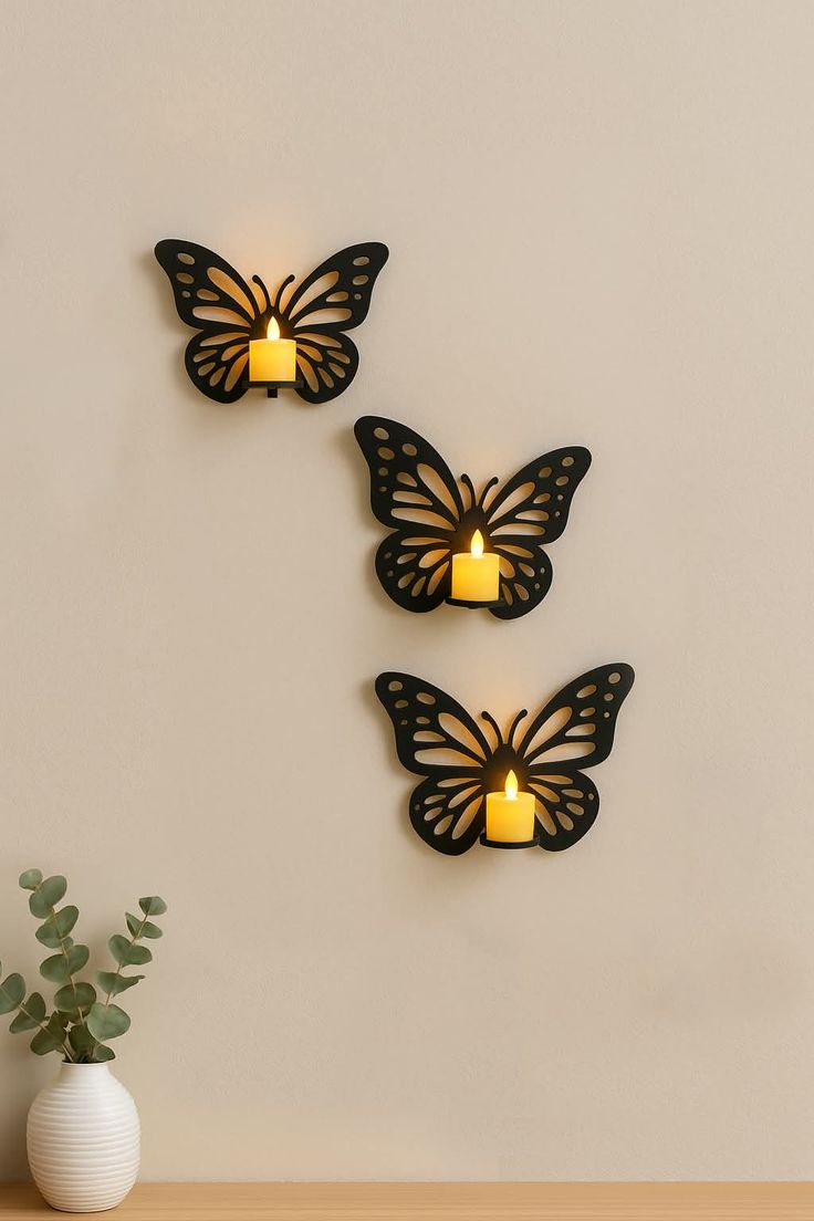 Decorative Butterfly Wall Shelf, Decoration Candlestick, Wall Décor Ideas, Wooden Wall